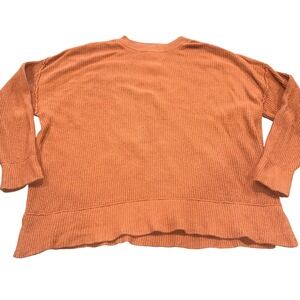 Sweater Women Medium Orange Oversized Waffle Knit Crewneck Aerie
